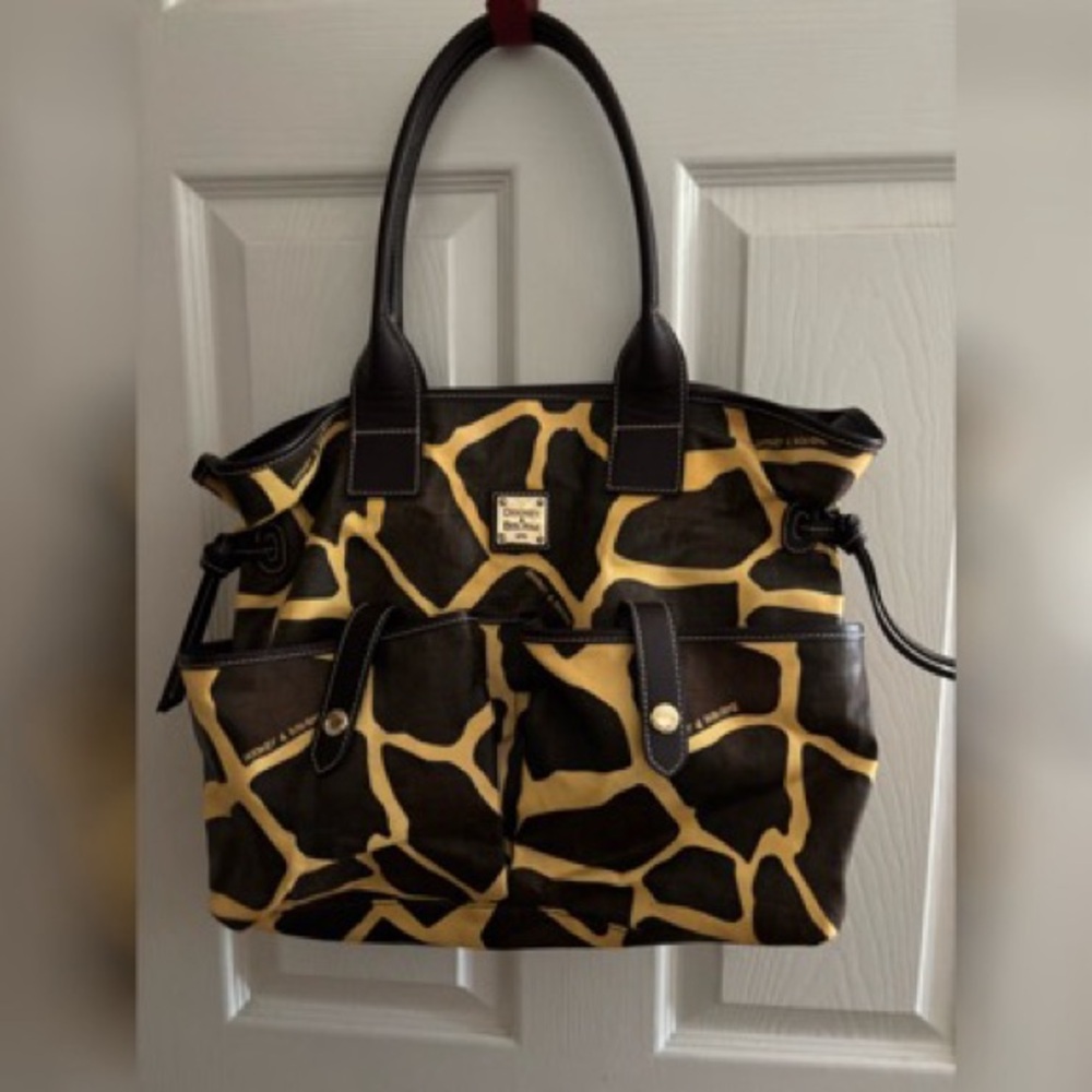 Dooney & Bourke Brown and Tan Tote with Giraffe Print